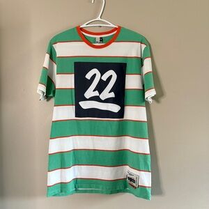 Plus Eighteen Green and White Striped Tee with Orange Accents